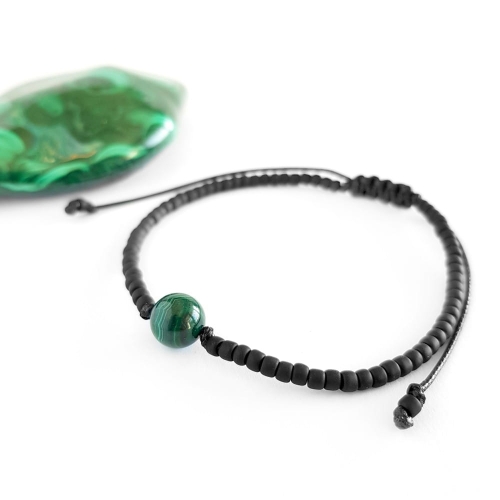 Męska bransoletka na sznurku malachit Little malachite ball matte black