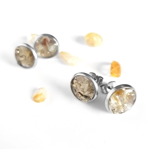Kolczyki sztyfty cytryn w żywicy stal chirurgiczna Sparkles citrine