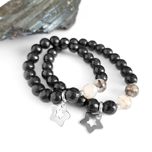 Bransoletki dla mamy i córki onyks i agat Black stars
