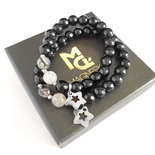 Bransoletki dla mamy i córki onyks i agat Black stars