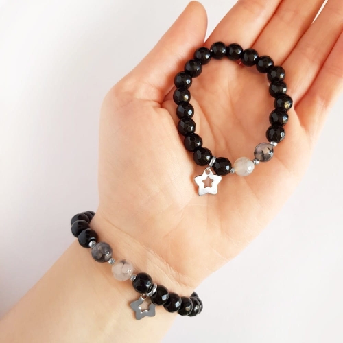 Bransoletki dla mamy i córki onyks i agat Black stars