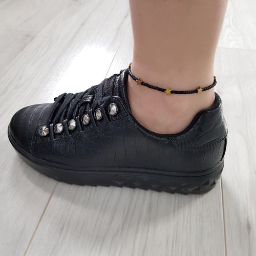 Bransoletka na nogę złoty hematyt gwiazdki na czarnym sznurku