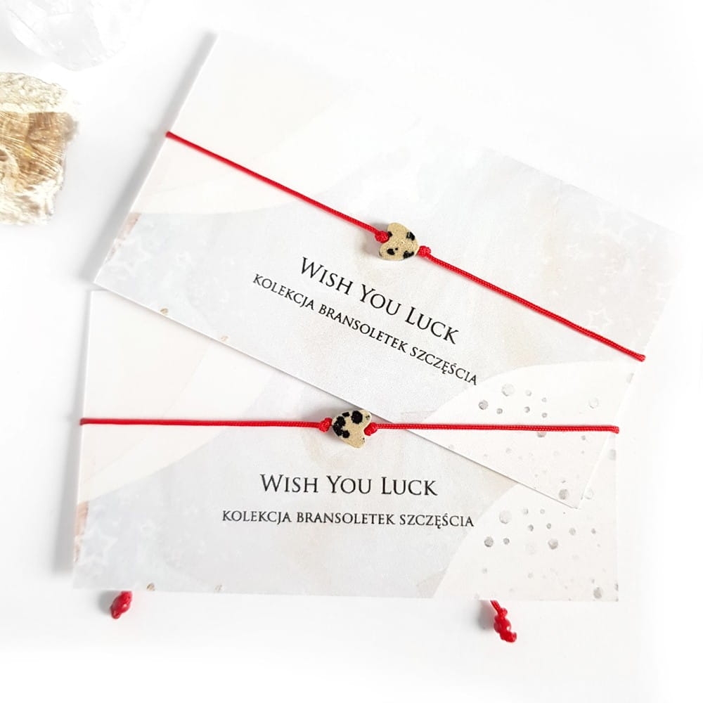 WishYouLuck jaspis dalmatyńczyk serce bransoletka szczęścia na czerwonym sznurku