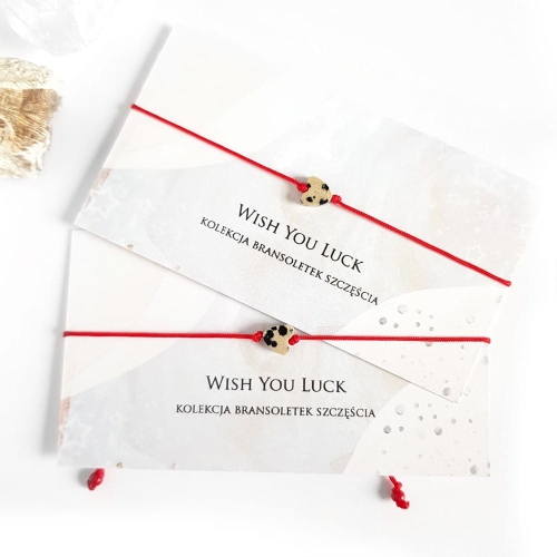 WishYouLuck jaspis dalmatyńczyk serce bransoletka szczęścia na czerwonym sznurku