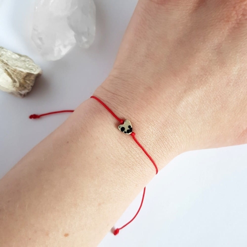 WishYouLuck jaspis dalmatyńczyk serce bransoletka szczęścia na czerwonym sznurku