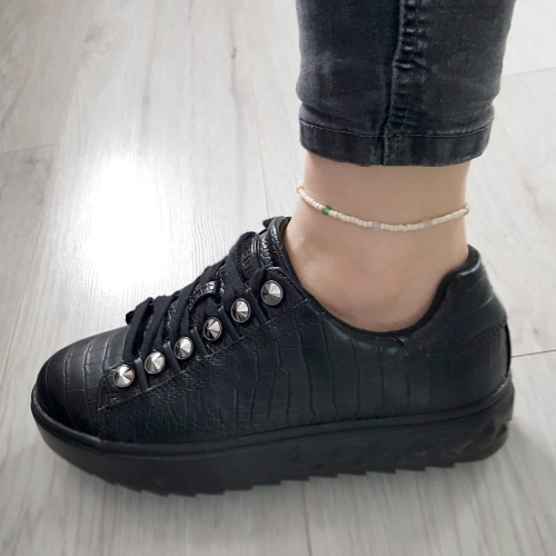 Bransoletka na nogę mix kamieni kuleczki na szarym sznurku