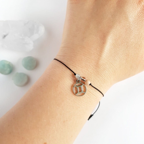 Bransoletka akwamaryn, kryształ górski, kamień słoneczny Zodiac Bliźnięta