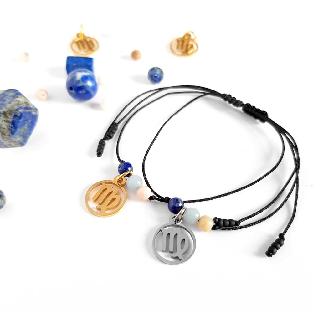 Bransoletka lapis lazuli, angelit, opal Zodiac Panna