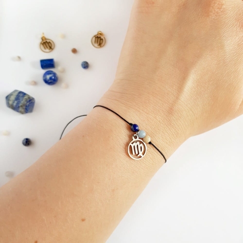 Bransoletka lapis lazuli, angelit, opal Zodiac Panna