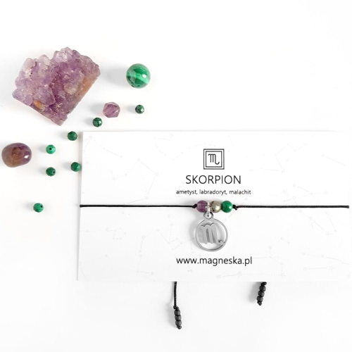 Bransoletka ametyst, labradoryt i malachit Zodiac Skorpion