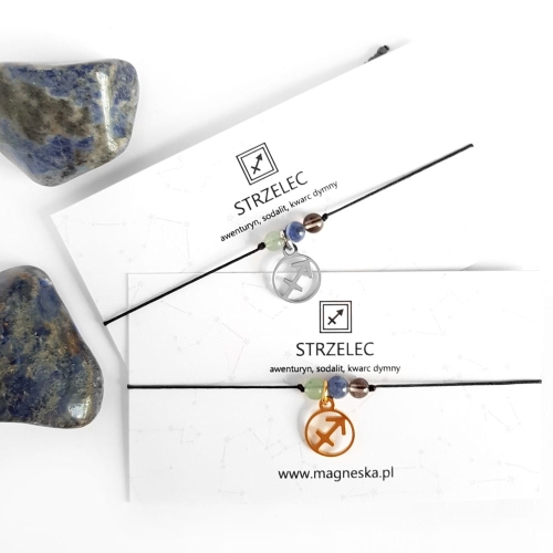 Bransoletka awenturyn, sodalit i kwarc dymny Zodiac Strzelec