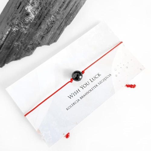 WishYouLuck czarny turmalin big bransoletka szczęścia na czerwonym sznurku