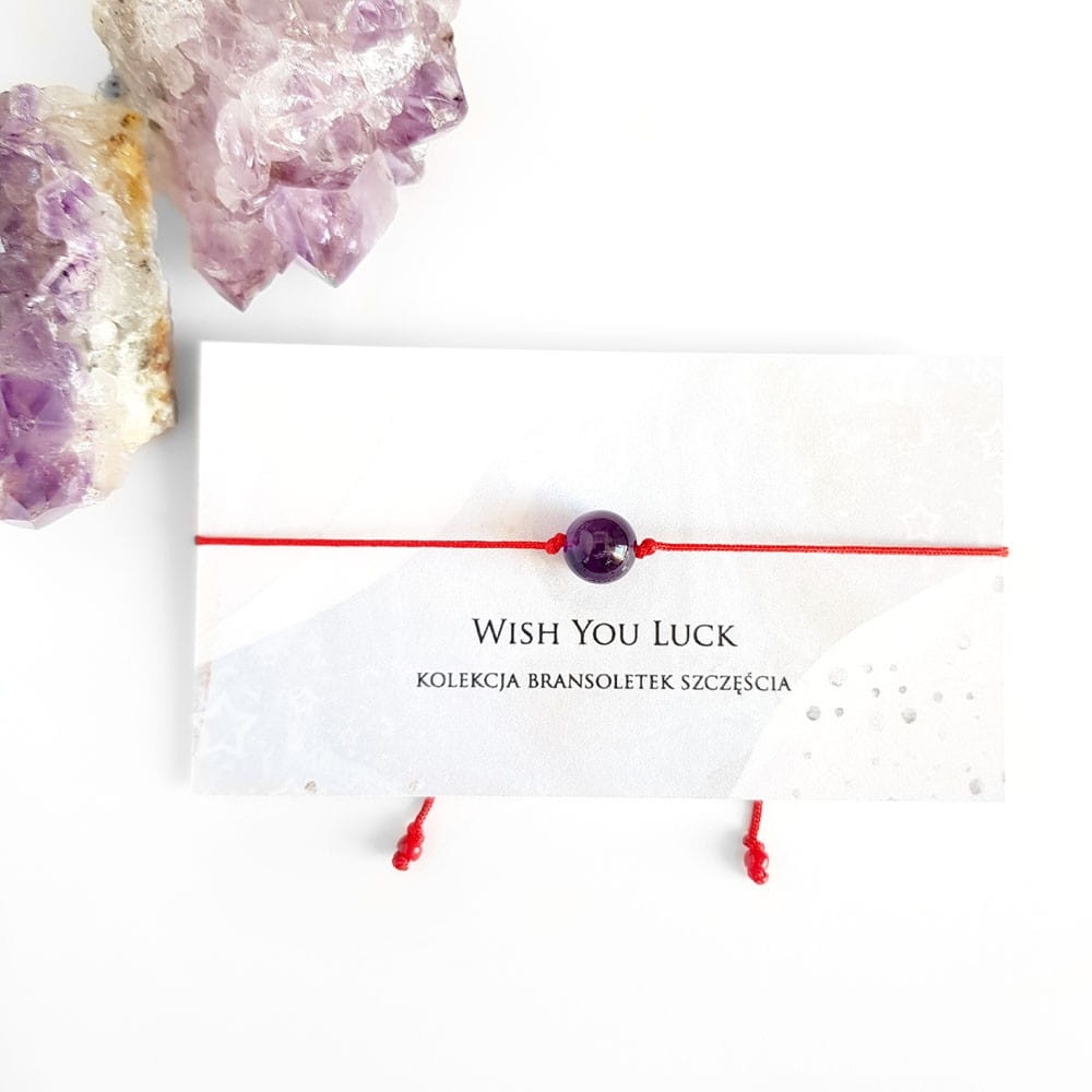 WishYouLuck ametyst big bransoletka szczęścia na czerwonym sznurku