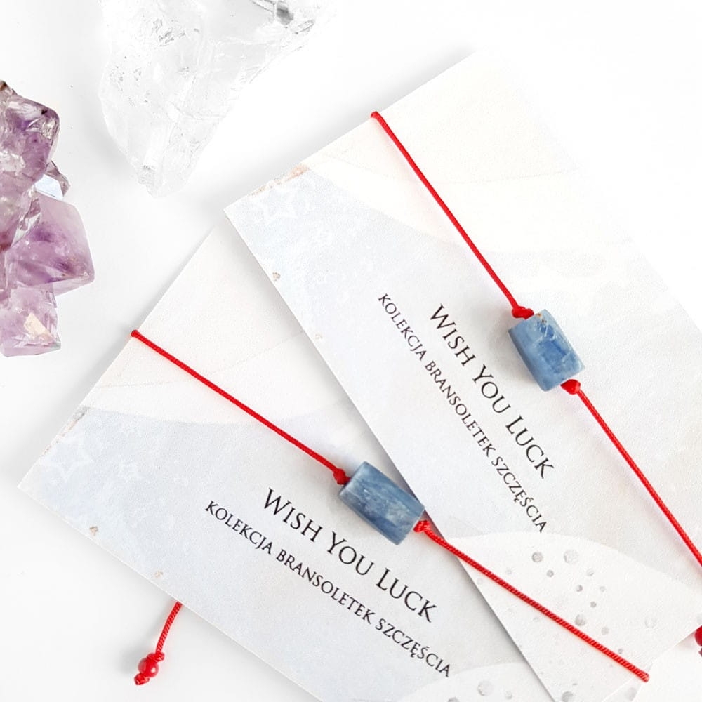 WishYouLuck kyanit bryłka bransoletka szczęścia na czerwonym sznurku