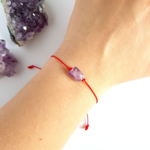 WishYouLuck ametyst jasna bryłka bransoletka szczęścia na czerwonym sznurku