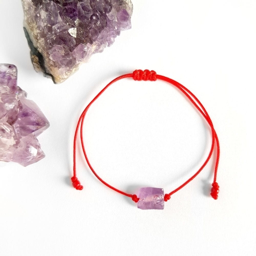 WishYouLuck ametyst jasna bryłka bransoletka szczęścia na czerwonym sznurku