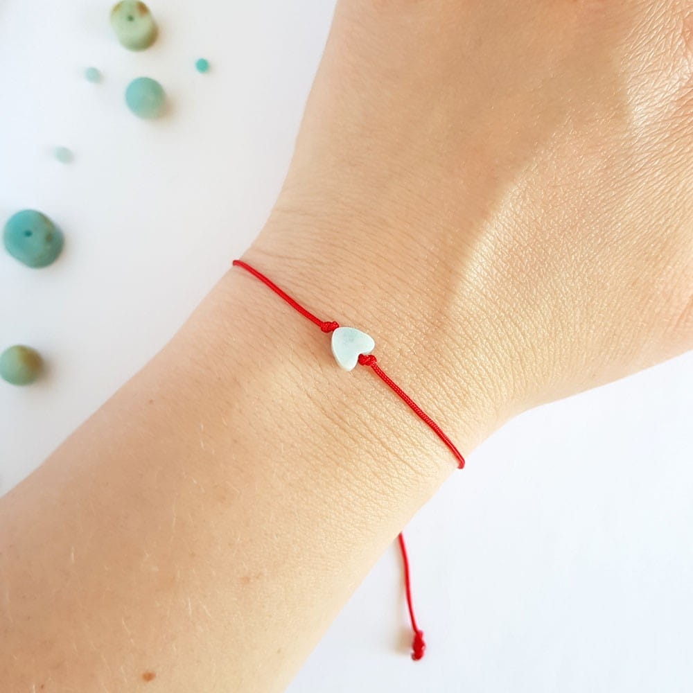 WishYouLuck amazonit serce bransoletka szczęścia na czerwonym sznurku