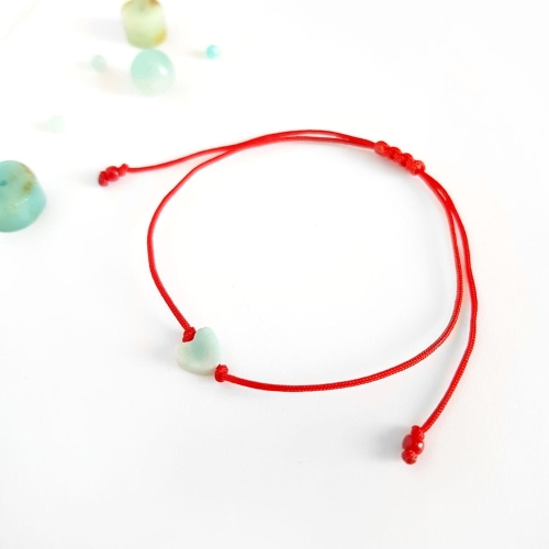WishYouLuck amazonit serce bransoletka szczęścia na czerwonym sznurku