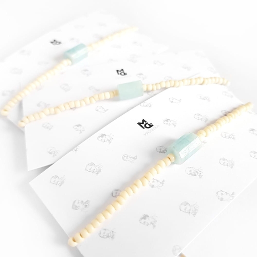 Męska bransoletka na sznurku akwamaryn Little aquamarine cylinder polished beige