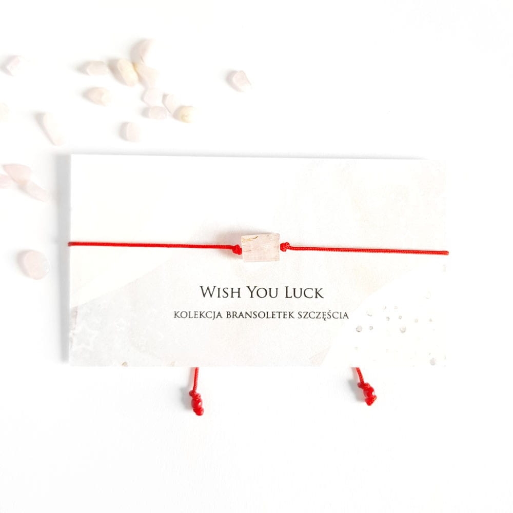 WishYouLuck kunzyt bryłka bransoletka szczęścia na czerwonym sznurku