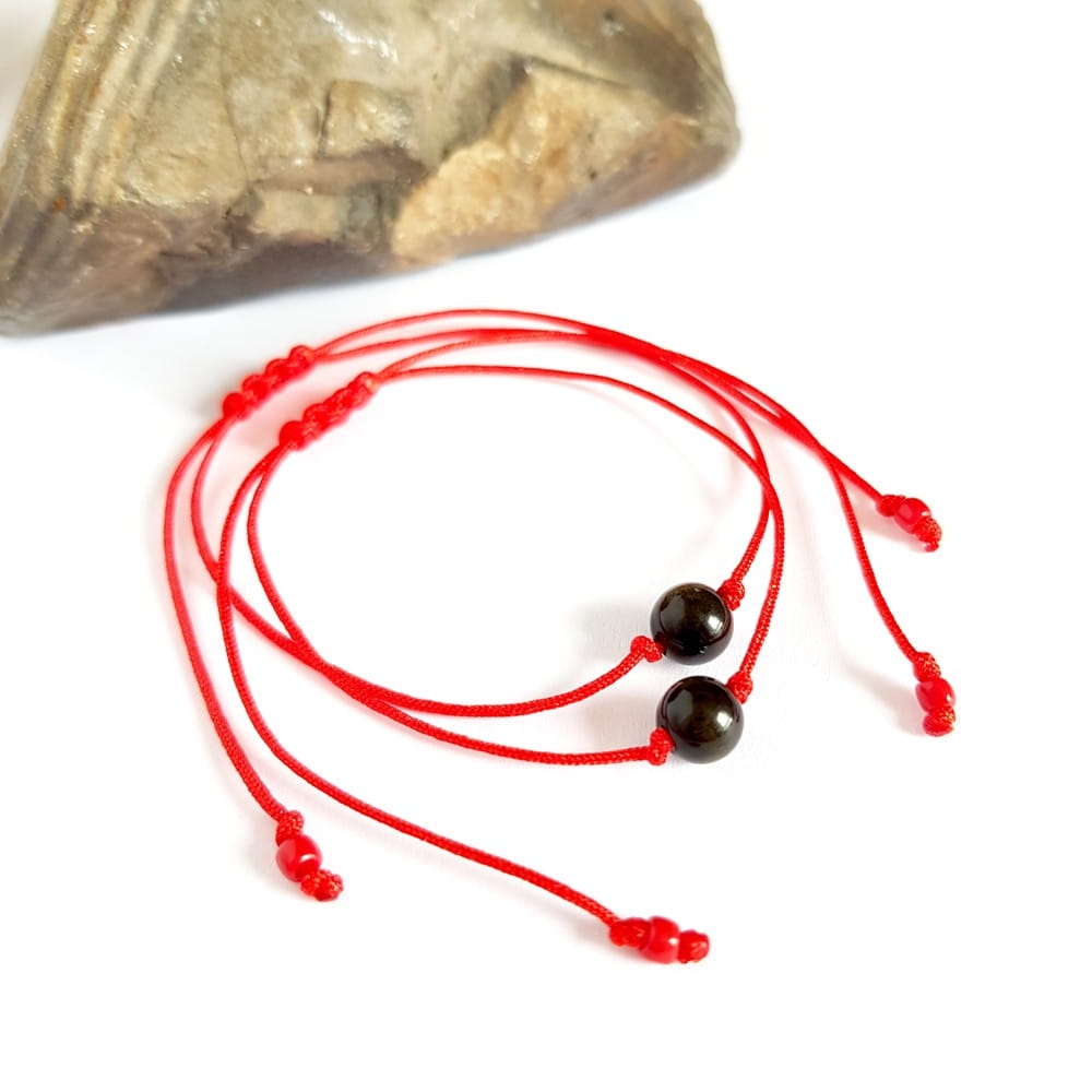 WishYouLuck obsydian złoty bransoletka szczęścia na czerwonym sznurku