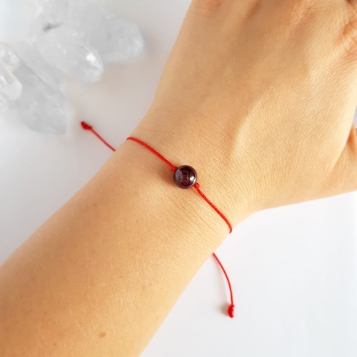 WishYouLuck granat big bransoletka szczęścia na czerwonym sznurku