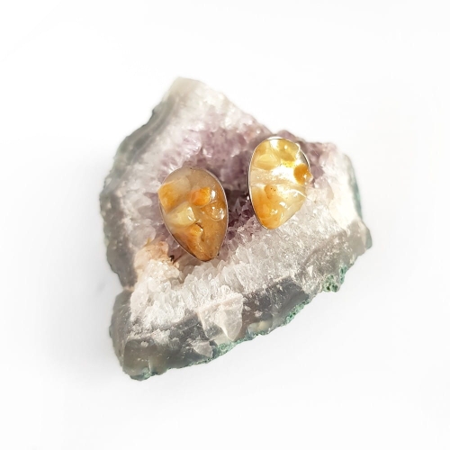 Kolczyki sztyfty łezki żółty opal w żywicy stal chirurgiczna Sparkles yellow