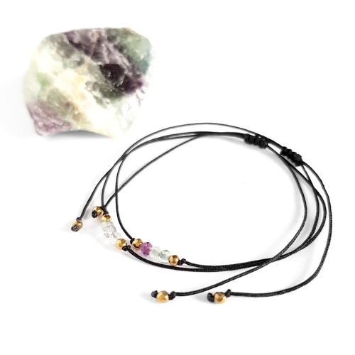 Bransoletka fluoryt i hematyt na czarnym sznurku