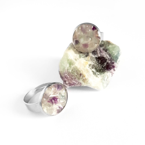 Pierścionek klasyczny fluoryt w żywicy Sparkles fluorite