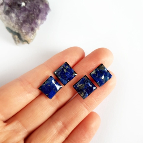 Kolczyki sztyfty kwadraty lapis lazuli w żywicy stal chirurgiczna Sparkles lapis