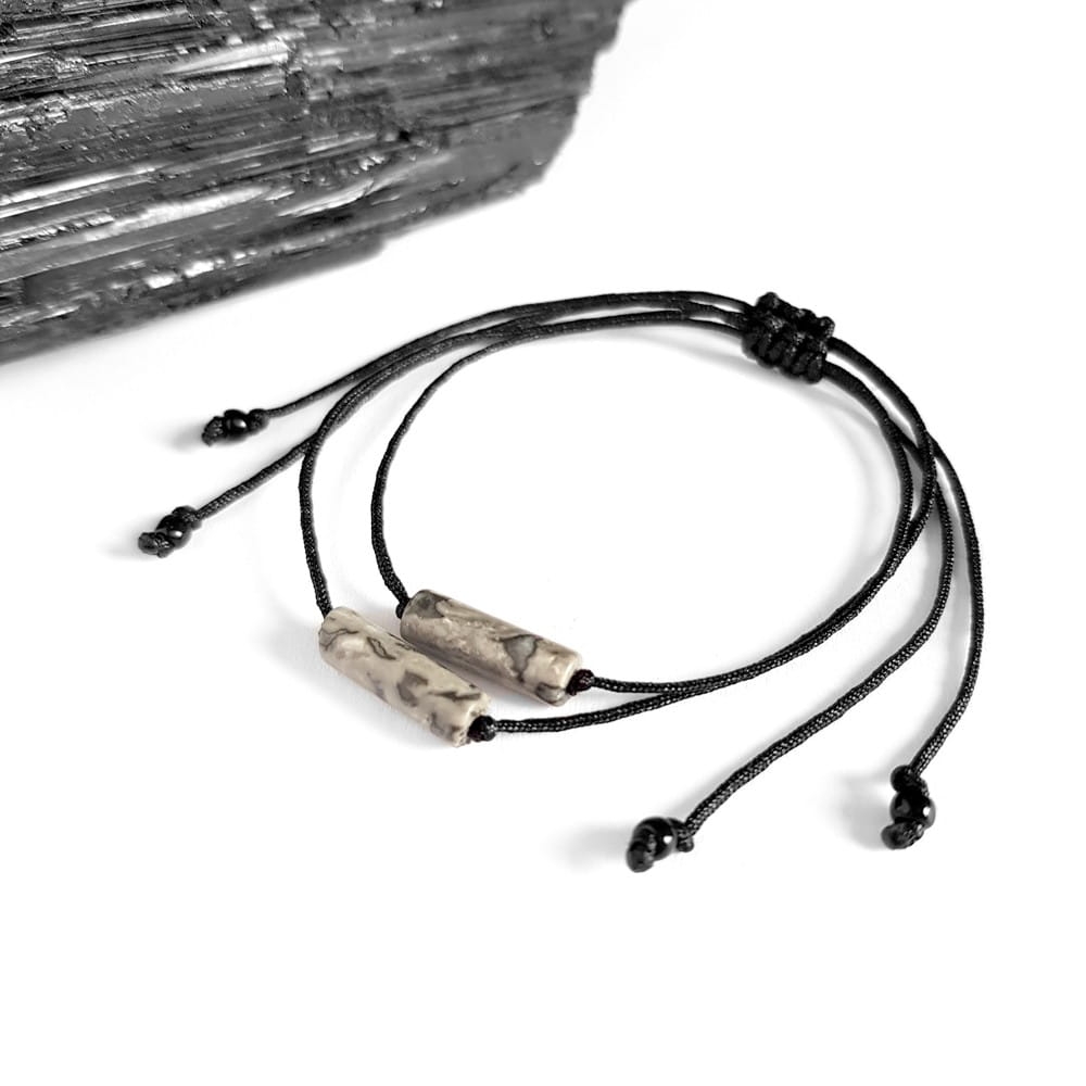 Bransoletka jaspis picasso patyczek na czarnym sznurku Picasso stick