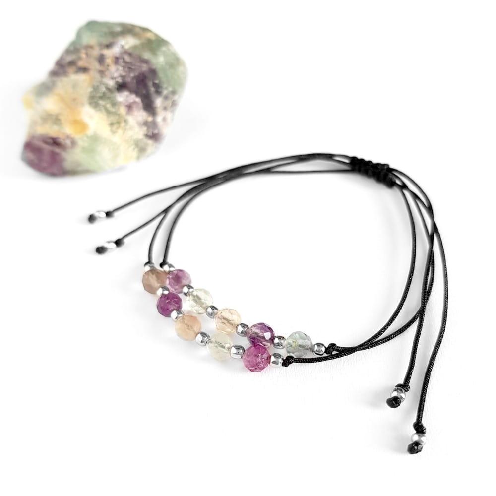 Bransoletka fluoryt kuleczki na czarnym sznurku