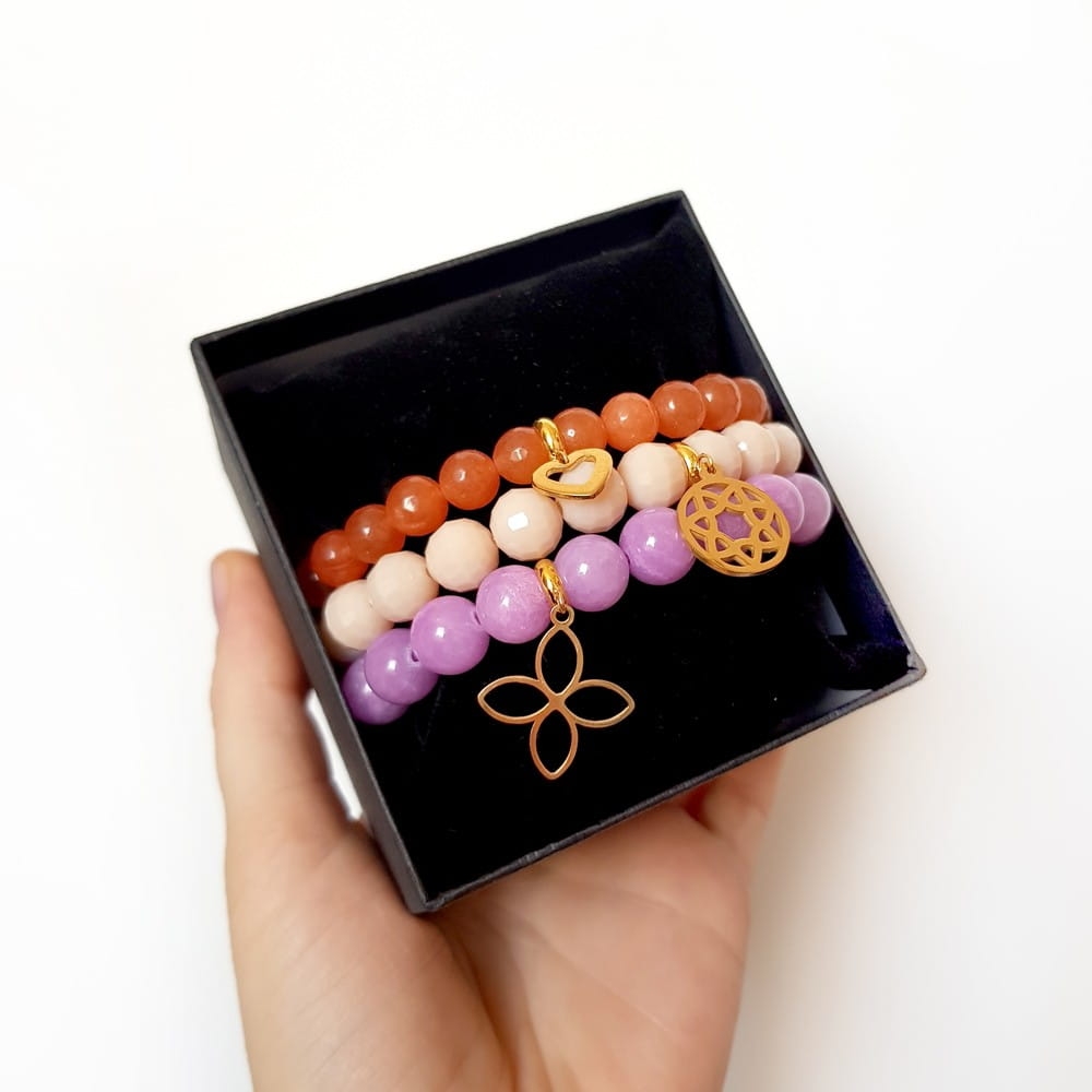 Zestaw bransoletek z jadeitu i szkła Full of colors