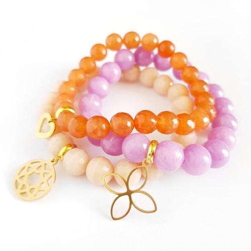 Zestaw bransoletek z jadeitu i szkła Full of colors