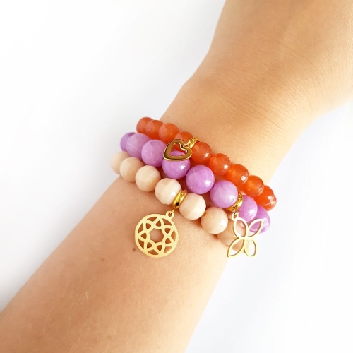 Zestaw bransoletek z jadeitu i szkła Full of colors