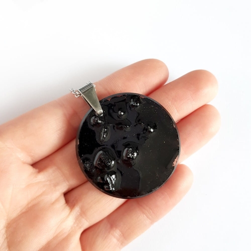 Naszyjnik czarny turmalin duże kółko na łańcuszku stal chirurgiczna Sparkles black