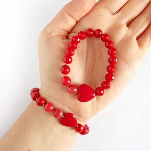 Bransoletki dla mamy i córki czerwone kryształki Red hearts