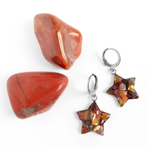 Kolczyki wiszące gwiazdki mokait w żywicy stal chirurgiczna Sparkles mookaite