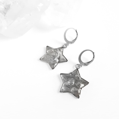 Kolczyki wiszące gwiazdki kryształ górski w żywicy stal chirurgiczna Sparkles cristal