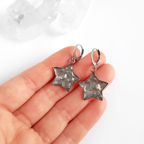 Kolczyki wiszące gwiazdki kryształ górski w żywicy stal chirurgiczna Sparkles cristal