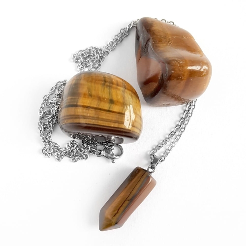 Naszyjnik tygrysie oko sopel na srebrnym łańcuszku stal chirurgiczna