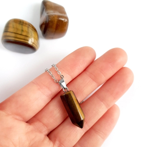 Naszyjnik tygrysie oko sopel na srebrnym łańcuszku stal chirurgiczna