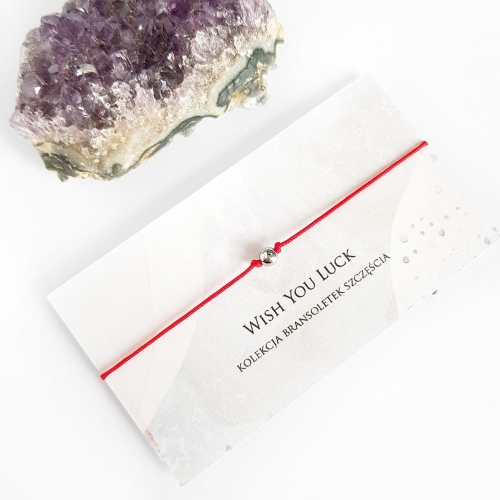 WishYouLuck srebrny hematyt bransoletka szczęścia na czerwonym sznurku