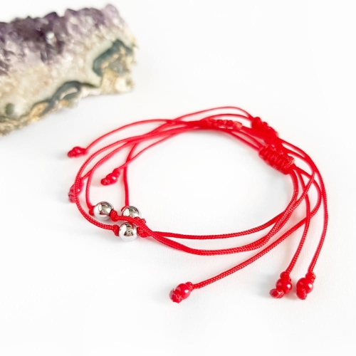 WishYouLuck srebrny hematyt bransoletka szczęścia na czerwonym sznurku