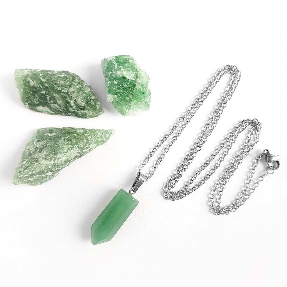 Naszyjnik awenturyn sopel na srebrnym łańcuszku stal chirurgiczna