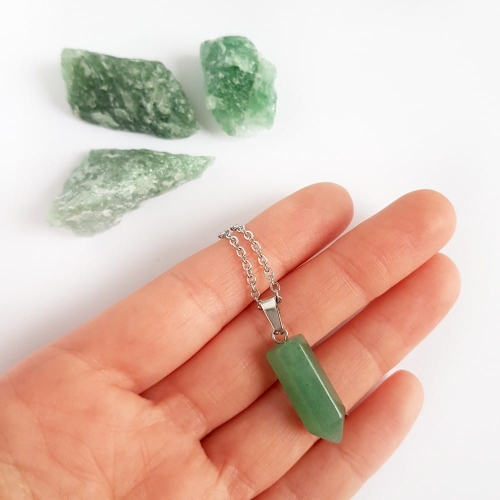 Naszyjnik awenturyn sopel na srebrnym łańcuszku stal chirurgiczna