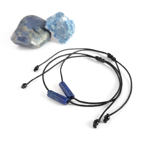 Bransoletka lapis lazuli patyczek na czarnym sznurku Lapis stick