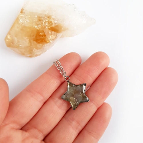 Naszyjnik cytryn gwiazdka na srebrnym łańcuszku stal chirurgiczna Sparkles citrine