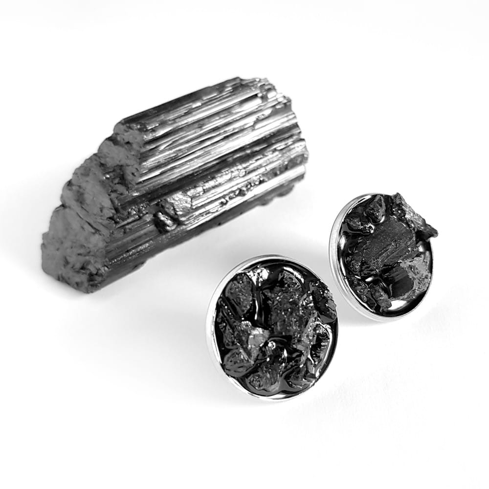 Kolczyki sztyfty maxi czarny turmalin w żywicy stal chirurgiczna Sparkles black