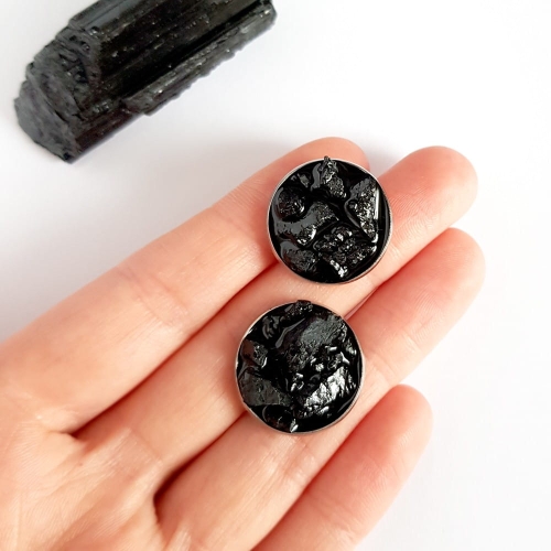 Kolczyki sztyfty maxi czarny turmalin w żywicy stal chirurgiczna Sparkles black